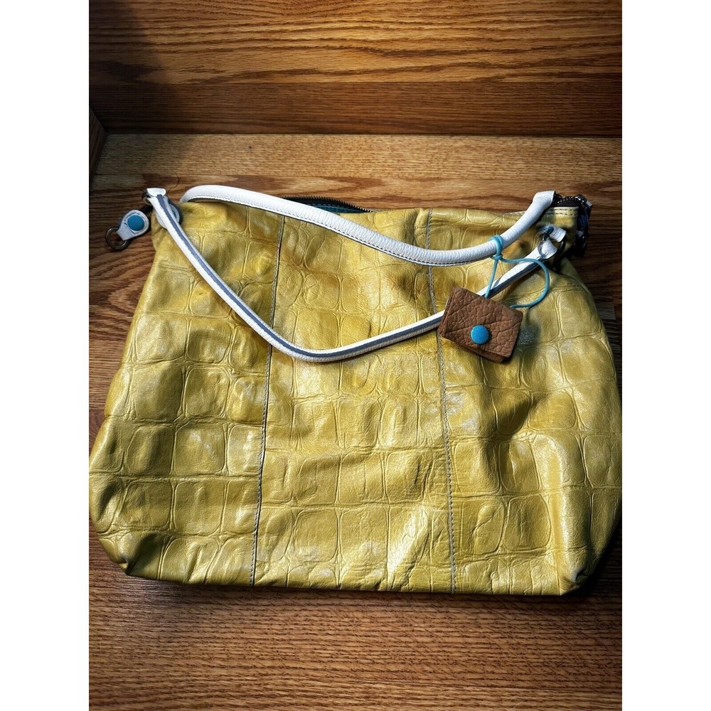 GABS Handbag Italian Leather Yellow Zip Tote Shoulder Bag Animal Print